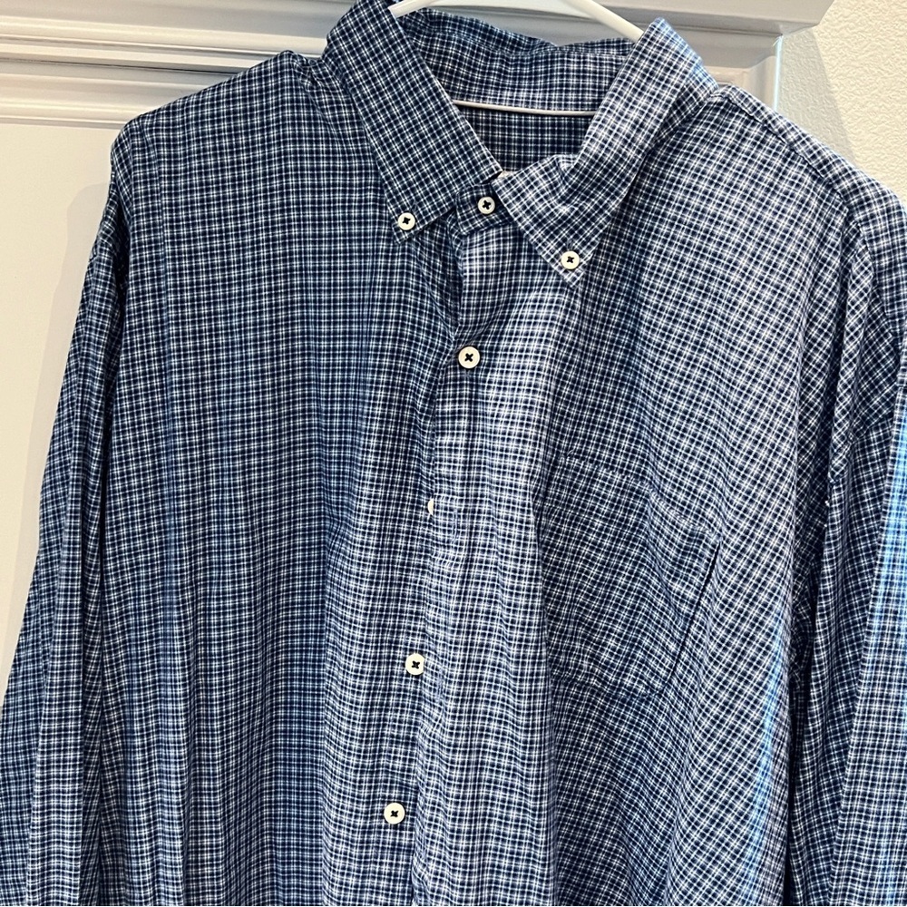 Peter Millar Crown Plaids  Blue Cotton Cashmere Long Sleeve Shirt 2XL